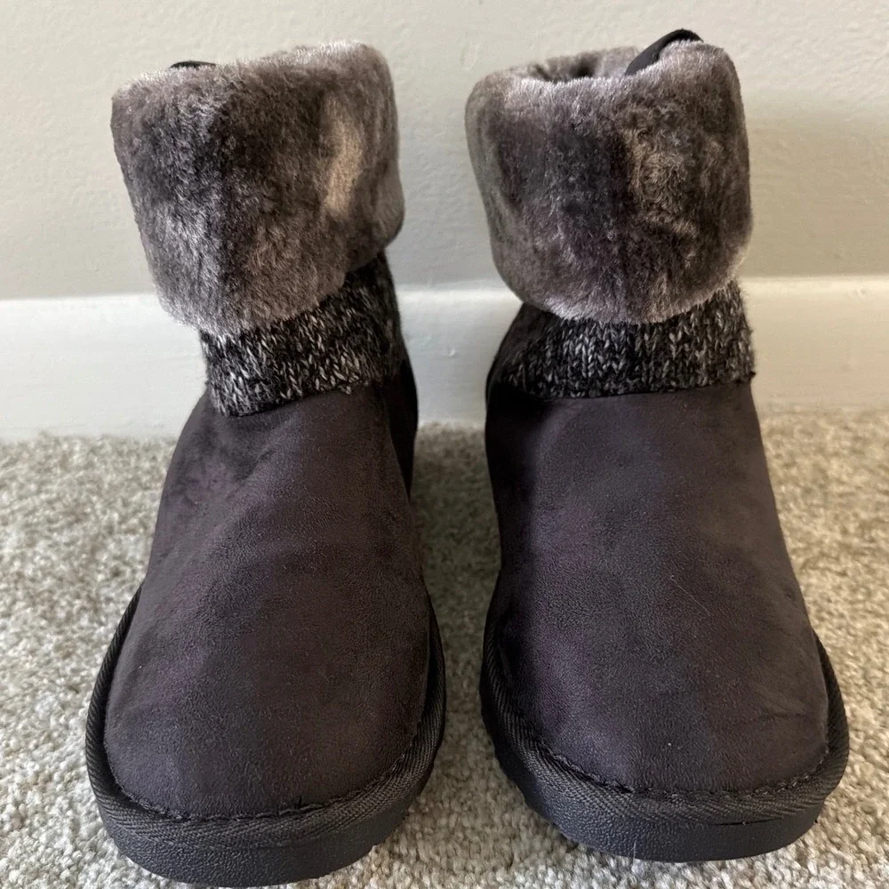 Pop Stoneham Womens Brown Faux Suede Fur Knit Ankle Boots Memory‎ Foam Size 9M
